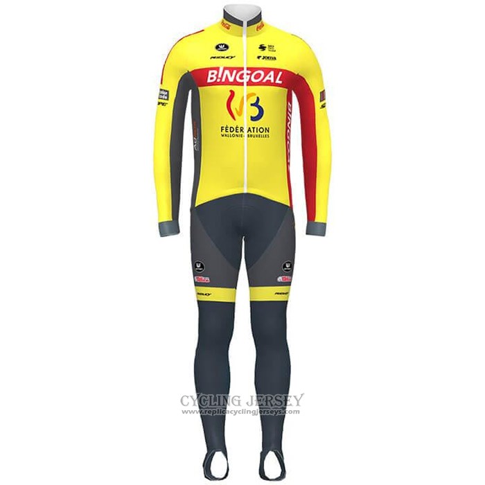 2020 Cycling Jersey Wallonie Bruxelles Yellow Red Long Sleeve And Bib Tight